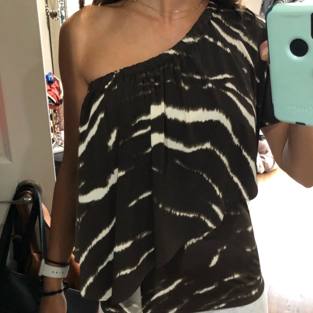 MICHAEL Michael kors brown Zebra one shoulder top